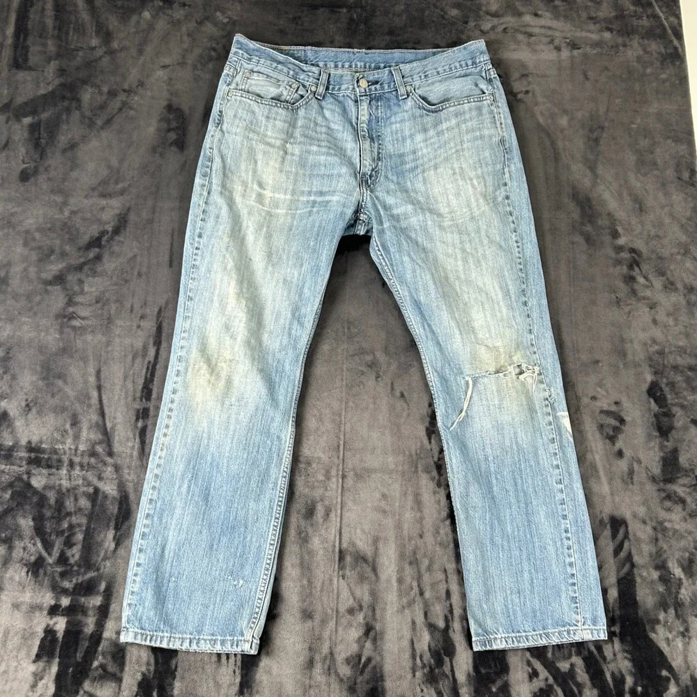 Levi's 514 Jeans Mens 36x30 Blue Straight Fit Distressed Light Wash Denim